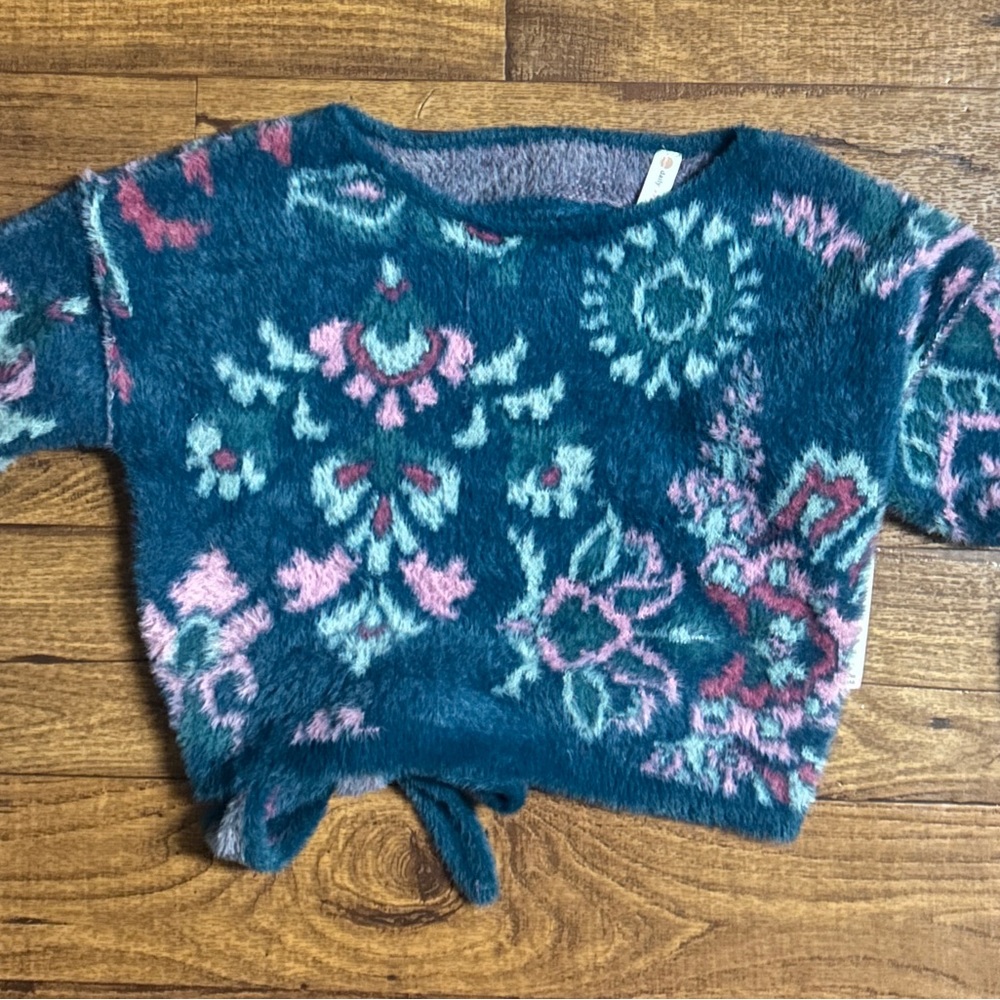 Anthropologie (Daily Practice) ~ Small ~ Blue/Pink Floral ~ Fleece Crop Sweater - Picture 13 of 16